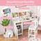 Costway Kids Study Desk with Chair, Whiteboard, Marker, Hutch, Storage Cabinet Purple/White